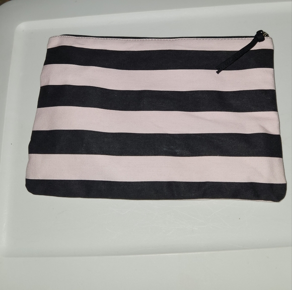 NEW VICTORIA'S SECRET Pink & Black Striped Zipper Pouch Case - Picture 2 of 5